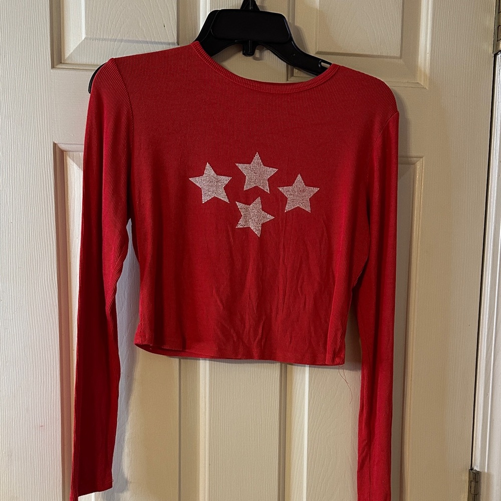 Streetwear Society Red Crop Top with Silver Stars